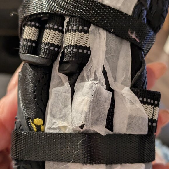 QUMY dog boot with a black upper, yellow paw print, and reflective straps. S - Picture 4 of 5